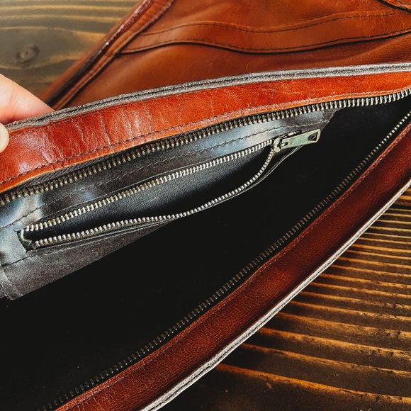 SOLD 🎅🏼 Vintage Brown Leather Clutch Purse Handbag - Picture 6 of 7